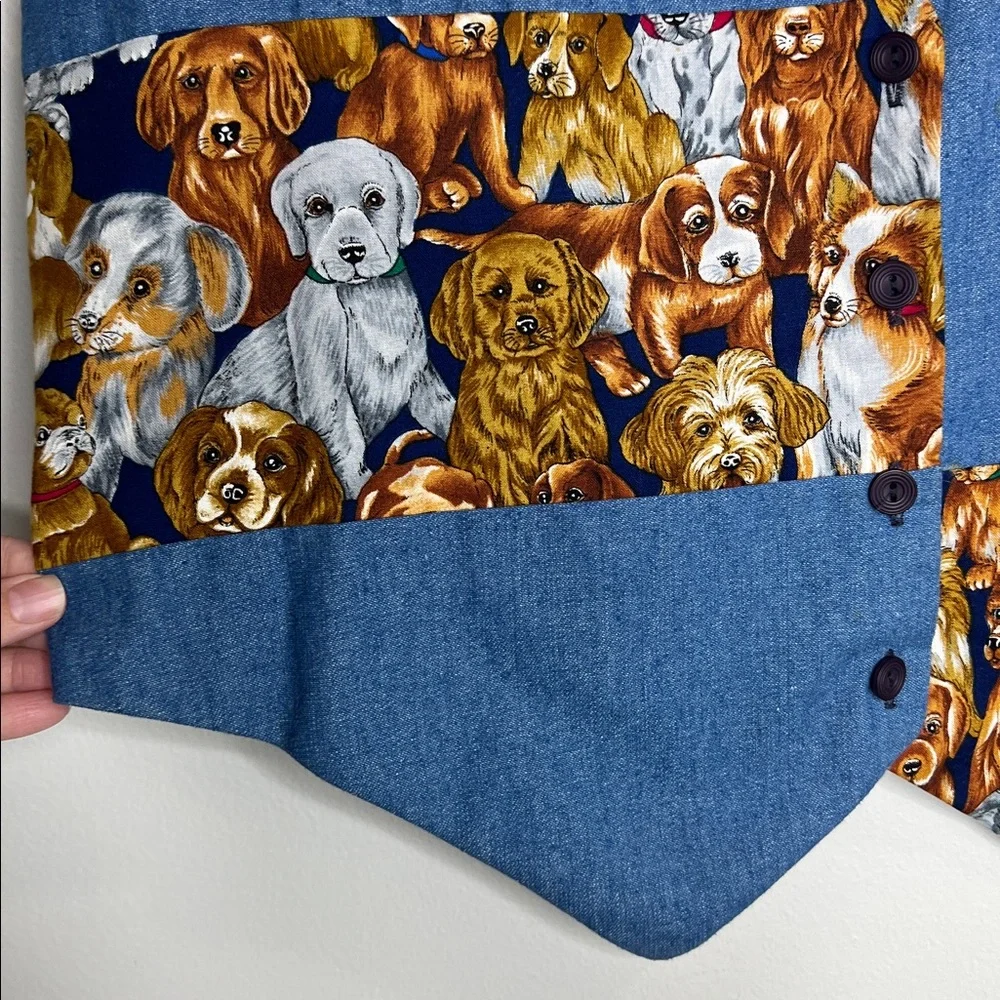 Vintage Patchwork Dogs and Puppies Whimsical Denim Panel Vest size Large